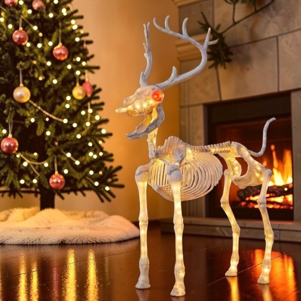 Light Up Skeleton Reindeer Holiday Halloween Floor Decoration Posable Bone Prop